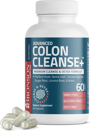 [BRSRA2QYBYCWYH36] Bronson Advanced Colony Cleanse Premium Cleanse & Detox Formula with Psyllium Husk, Senna Leaf, Cascara Sagrada, ג'ינג'ר Root & More, Non-GMO, 60 קפסולות