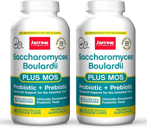 [BRSWGHA6O5YAAGQ2] Jarrow Formulas Saccharomyces Boulardii + MOS - 5 Billion Viable Organisms Per Serving - 90 Delayed Release Veggie Caps, 2 Pack - Probiotic + Prebiotic - Intestinal Tract Support - Up to 180 Servings