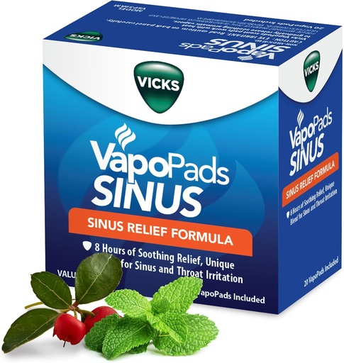 [BRSROZIFBEHBOHLF] Vicks VapoPads Sinus Relief Formula - Vapor Pads Relleno para Vicks Humidificadores y Steam Inhalers, Scent Pads para Sinus Congestion y Throat Irritation, 20-Pack, Box Color Mayo Vary