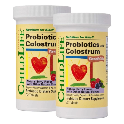[BRSWIAA5CQPB4FTA] CHILDLIFE ESSENTIALS ChildBiotics with Colostrum - Probiotics for Kids, Chewable Children's for Digestive Health - Natural Berry Flavor, 92 Tablets (Pack of 2)