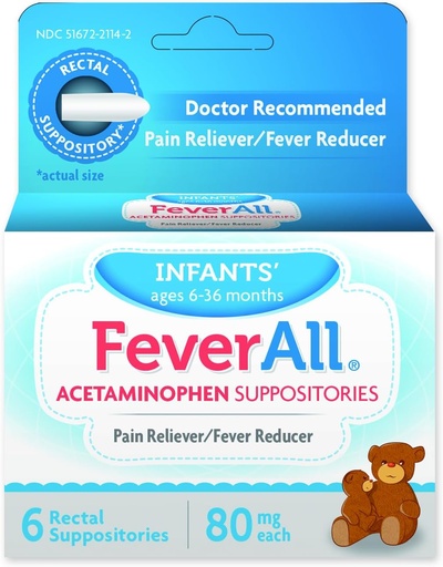 [BRSWIA3QAEAWEFQ7] Infantil Feverall Supositórios de acetaminofeno 6 Supositórios Rectais 80mg Cada Relíbrio/Redutor de Febre. Paraben Livre, Sem Cores Artificiais ou Outros conservantes. Idade 6-36 meses