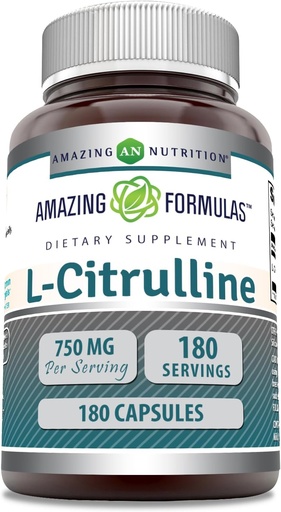 [BRSRM2QLO4OR4FLZ] Amazing Formulas L-Citrulline Supplement | 750 Mg Per Serving | 180 Capsules | Non-GMO | Gluten-Free | Made in USA