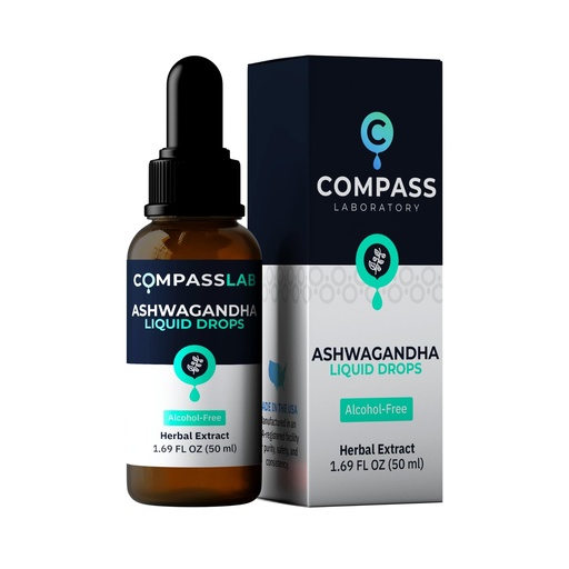 [BRSRO2QLBF6B43LZ] COMPASS LABORATORY Ashwagandha Liquid Drops - Mood Support and Wellness Supplement - Natural Cortisol Manager and Immune Booster - 2 fl oz