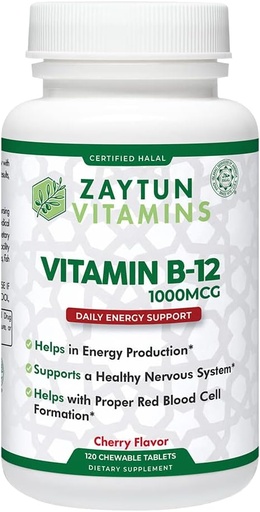 [BRSRMBL5CAHRGYAZ] Zaytun Halal Vitamin B12 1000mcg, Promotes Energy Production, Metabolism and Healthy Nervous System - Vegetarians and Vegans Formula - Dairy-Free - 4 Months Supply - Made in USA