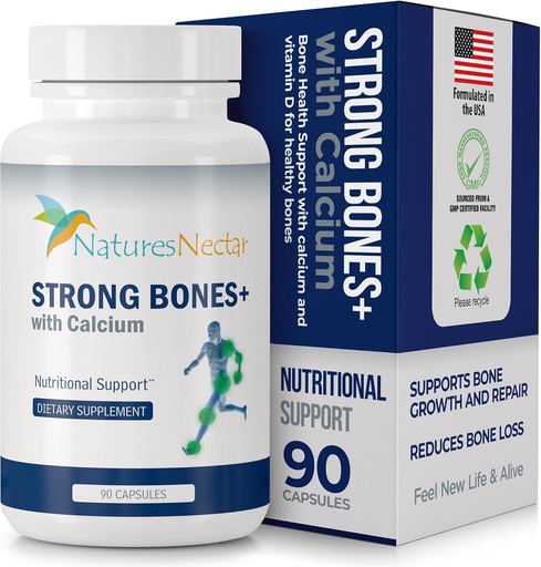 [BRSWKG33OAPBGELK] Nature 's Nectar Bone & Joint Supplements for Men & Women - 칼슘, 비타민 D, 마그네슘 및 Strontium과 Bone Builder Formula for Max 흡수 -90 Caps를 지원하는 뼈 건강, 힘 및 성장