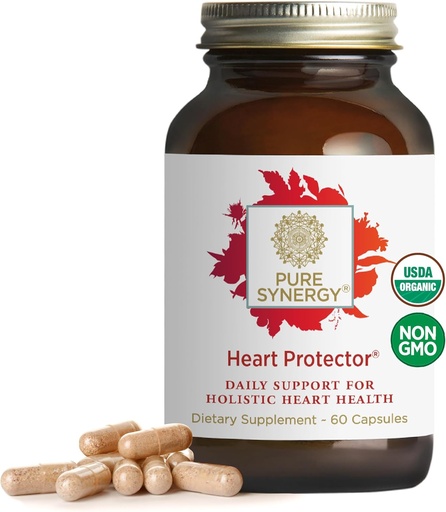 [BRSWKHQ6PMIBY33A] PURE SYNERGY Heart Protector - Organic Hawthorn Berry, Resveratrol, və Nattokinase ilə Organic Holistic Heart Supplement (60 Kapsül)