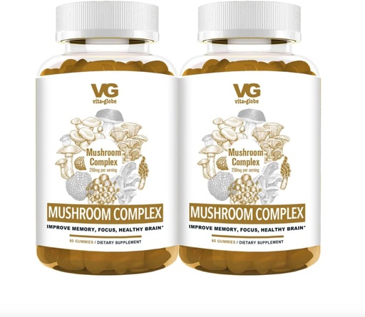 [BRSRA23RPIDWMELK] VITA GLOBE Mushroom Complex Gummies – 250mg with Reishi, Lion’s Mane, Chaga, Cordyceps & More | Daily Supplement for Immune Defense, Energy & Brain Function Support – 120 Count (Pack of 2)