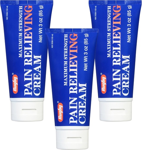 [BRSWECQDABYWA3IV] Rugby Maximum Strength Pain Relieving Cream - Made with Menthol and Methyl Salicylate - Offers Temporary Joint and Muscle Soreness Relief - 3 Oz. (3 Pack)