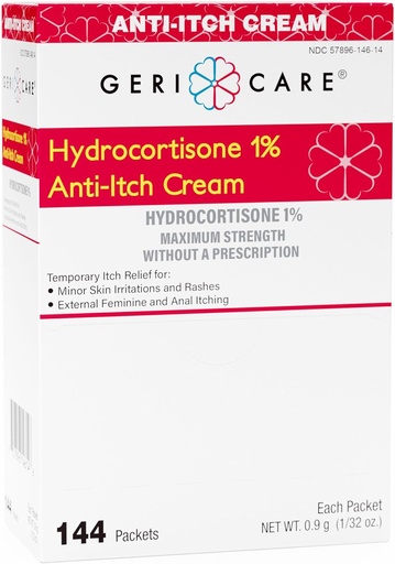 [BRSROBDRB4HBOYLD] Gericare Hydrocortisone 1% Anti-Itch Cream, Maximum Strength, 144 Count Pack, 0.5oz Each Packet (Pack of 1)