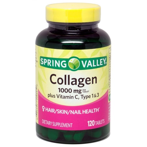 [BRSWICYTAEHBEC32] Spring Valley Collagen 1,000mg Per Tablet, Plus Vitamin C, Type 1 & 3, 120ct by Equate