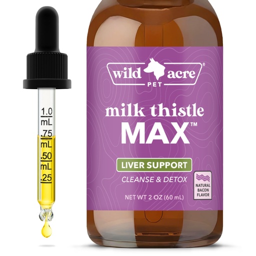 [BRSRAY36DJ7ROAY2] Wild Acre Milk Thistle for Dogs - Max Strength Liver Support, Cleanse & Detox - Natural Bacon Flavor - Simply Add to Food - Picky Pup Approved, 2 oz (60mL)
