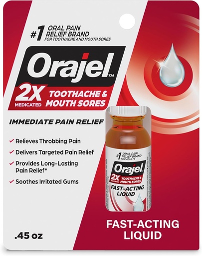 [BRSWIE37CUEAEYLC] Orajel 2X Medicated Toothache & Mouth Sores Liquid, 0.45 fl oz