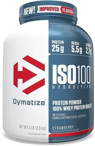 [BRSWIFAQDIDBCEL2] Dymatize ISO100 Hydrolyzed 100% Whey Protein Isolate Strawberry -- 5 lbs