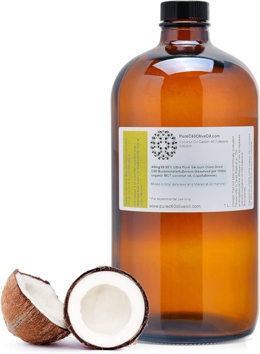 [BRSWYY36AB5GEYD4] PureC60OliveOil C60 Organic MCT Coconut Oil 1L / 33.8 Fl Oz - 99.95% Carbon 60 Solvent Free 400mg - Amber Glass Bottle - Carbon 60 Coconut Oil - from The Leading Global Producer