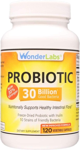 [BRSWIGILOENGGAD6] Wonder Laboratories Probiotic 30 Billion Good Bacteria (8 Lactobacillus Strains and 2 Bifidobacterium Strains), Nutritionally Support a Healthy Digestive System, 120 Capsules
