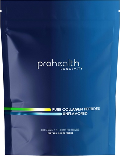 [BRSRAEITCQBRG2A2] ProHealth Pure Collagen Peptides Powder, 600 Grams | Supports Hair, Nail, Skin, Bone, Joint Health eta Longevity | Grass-Fed, Pasture-Raised | Zero Sugar, Unflavored | Third-Party Tested