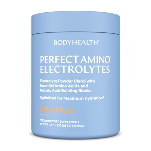 [BRSRMHAKOENWMC37] BodyHealth PerfectAmino Electrolytes Powder No Sugar, Keto Sugar Free Fasting Electrolytes Drink Mix, Hydration Powder with Trace Minerals - Orange - 60 Servings
