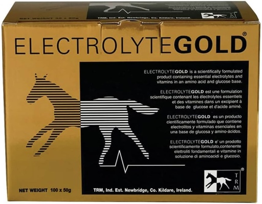 [BRSWGA34DFYG2ELG] TRM Electrolyte Gold Performance Horse Feed Supplement for Electrolyte Replenishment | Combats Fatigue | Contains Vitamins C & E - 100 Qty x 1.76 oz (100 Qty x 50g) - 100 Qty x 1.76 oz