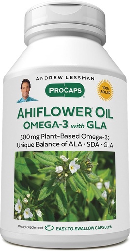 [BRSWY2QLCR5WODQV] ANDREW LESSMAN Ahiflower Omega-3 con GLA - 60 Softgels - Fuente única equilibrada de ácidos grasos Omega-3 esenciales. No estrangulamiento, contaminantes o mercurio. Fácil de Tragar