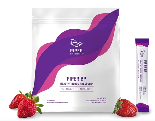[BRSROCD3C4MQADLV] Piper Biosciences Blood Pressure Drink Mix with Potassium Citrate and Magnesium Citrate Powder (Vegan, Non-GMO): 30 Stick Packs