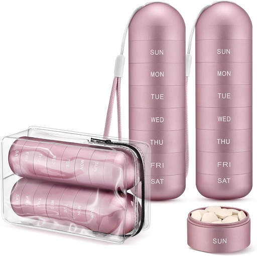 [BRSROFIBBV7R4HI2] [2 Pack] Zannaki Metal Travel Pill Organizer, Portable Waterproof Weekly Pill Box, Large Aluminum Alloy Pill Case Container, BPA Free 7 Day Daily Medicine Organizer Holder for Vitamin, Supplement