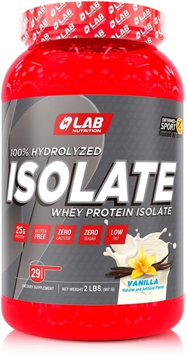 [BRSW2HYTCEHAO2T4] Lab Nutrition - Whey Protein Isolate 100% hidroliziran, 100% Whey Protein Powder, Lean Muscle Building Powder Predstavitev, Gluten in sladkor brez, 29 Serving, 2 LBs - Vainilla aromatiziran