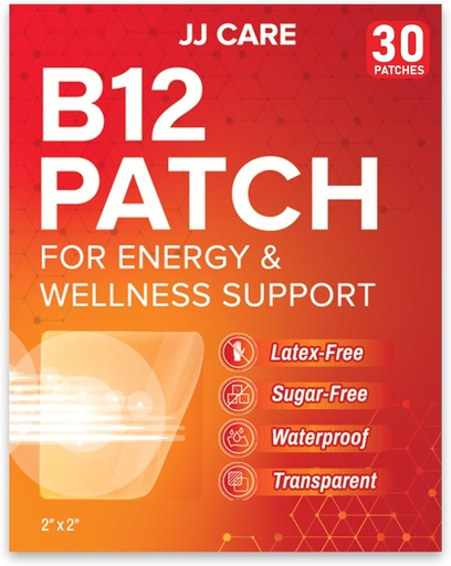 [BRSRMGA7BUCREEQ3] JJ CARE B12 Patch (Pack of 30), Self-Adhesive Natural Blend Topical Daily B12 Energy Patches, 1 Month Supply