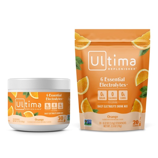 [BRSROHAYOYNGGYDK] Ultima Replenisher Electrolyte Powder Drink Mix Bundle – Sugar Free – Orange, 30 Serving Canister and 20 Stickpacks – 6 Electrolytes and Minerals – Keto Friendly, Vegan, Non-GMO