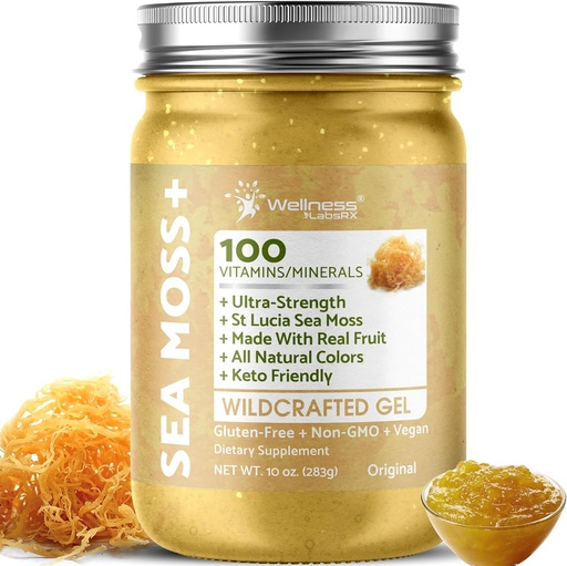 [BRSROBIQOEMB4CAV] WELLNESS LABSRX Irish Sea Moss Gel Raw - Wildcrafted Superfood Seamoss Gel - Original Flavor, Vitamin and Mineral-Rich from Pristine Caribbean Waters, Immune and Digestive Health Support - 10 oz.