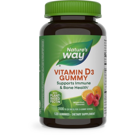 [BRSWYZIFCMDWKG33] Nature's Way Vitamin D3 Gummies, Supports Immune and Bone Health*, 2000 IU (50 mcg) per 2-Gummy Serving, Vitamin D3 2000IU per 2 Gummies, Mixed Fruit Flavored, 120 Count