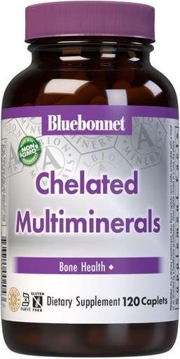 [BRSWIGT4PN7WCCD6] Bluebonnet Nutrition High Potency Chelat Multiminerals, Albion Chelat Minerals, Sojafrei, Glutenfrei, Non-GMO, Kosher Certified, Dairy-Free, 120 Caplets, 40 Servietten
