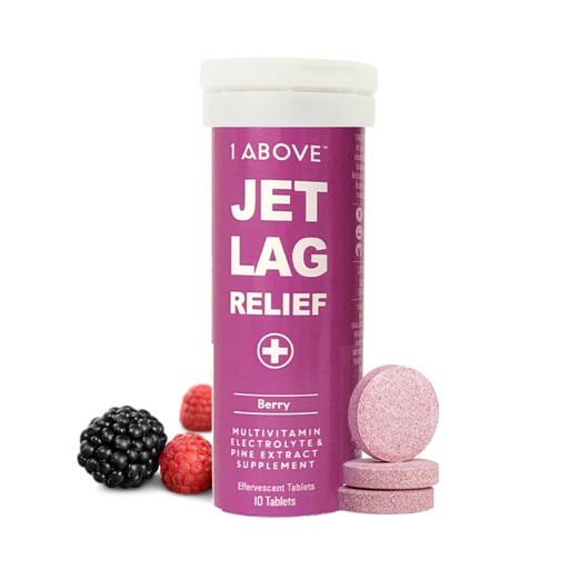 [BRSWGGAOAQBRYDTP] 1Above Jet Lag Relief Tablets - Berry-Flavored Effervescent Multivitamin with Pycnogenol Travel Supplement for Hydration, Energy, Immune Support and Faster Recovery - Flight Essential, 10 Tablets