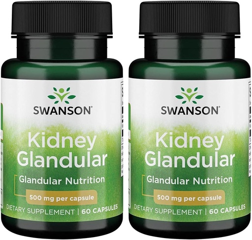 [BRSWGFD3B4PBU2D5] Swanson Kidney Glandular 500 mg 60 Caps 2 Pack