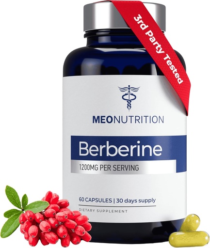 [BRSRAEI5B54BMDY7] Berberine Supplement 1200mg HCI - 60 Capsules, 3rd Party Lab Tested, Non-GMO, GMP Certified - Supports Metabolic Health & Overall Wellness