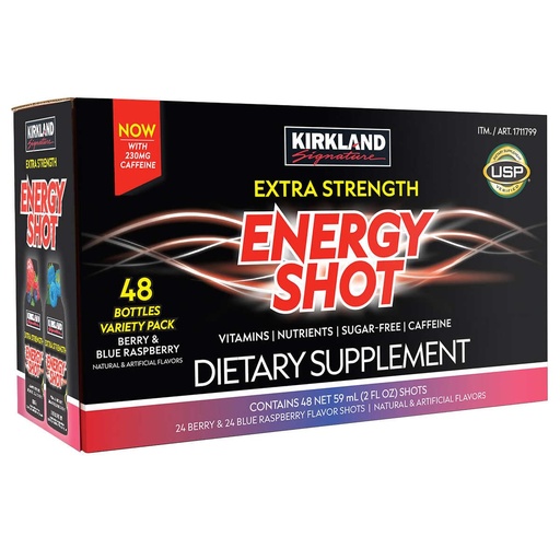 [BRSWIHAPCZYR6336] Kirkland Signature Extra Strength Energy Shot, Dietary Supplement: 48 Bottles Variety Pack of 2 Fl Oz