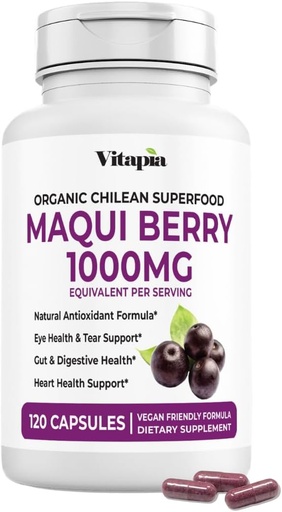 [BRSWGAYQDMDQKAI3] Vitapia Maqui Berry 1000mg - Maqui Berry Powder Supplement - Vegan Friendly, Non-GMO and Gluten-Free - 120 Veggie Capsules