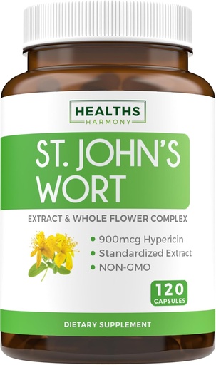 [BRSWGZD5OQFBA3LX] St John's Wort Capsules - Powerful & Potent Saint John's Wort Extract & Whole Herb Complex Standardized to 900mcg Hypericin for Balancing Daily Mood Support - Vegan Non-GMO & Lab Verified (120 Caps)