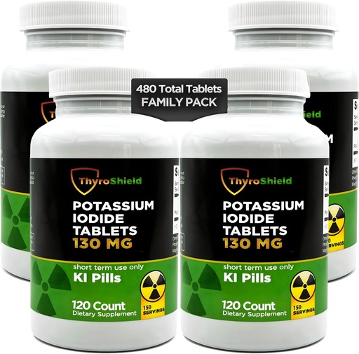 [BRSROH34CEBBG23H] Radaition Tablets | Potassium Iodide 130mg | KI Pills | (4 Pack) 480 Total Tablets