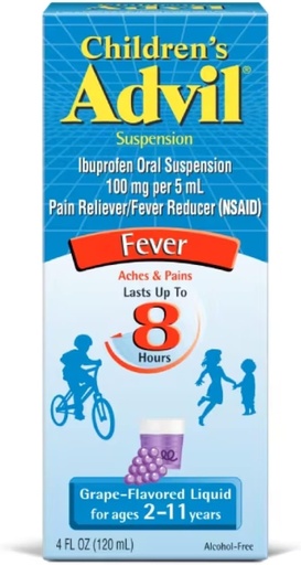 [BRSWIGY4AEJWCADO] Children's Advil Suspension Ibuprofen 100mg Fast Pain Reliever and Fever Reducer Last up to 8 Hours Grape Flavor Liquid for Ages 2 to 11 Years - 3 Pack of 4 FL Oz Bottles