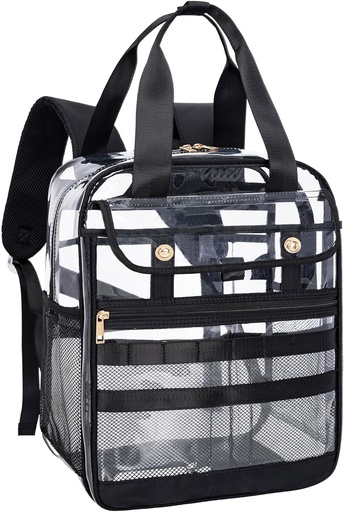 [BRSROHAROB6AKFL6] Clear PVC Transparent Backpack, Large Multi-pocket for Work & Travel (Black)