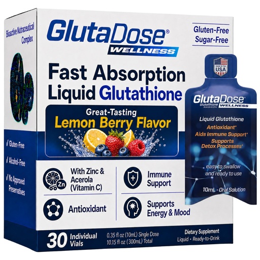 [BRSWGBA3CUDREE3G] Liquid Glutathione Supplement, Lemon Berry Flavored Acerola Energy Booster w/Zinc, Daily Vitamins & Minerals, Zero Sugar Formulation, Everyday Auto-Immune Support for Adults, 0.34 fl oz, Pack of 30