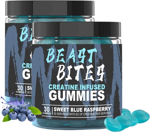 [BRSRAHDYAVYA4EYU] DYALE Beast Bites Creatine Bites - 5g Hardtine Monohidrat - No Sugar və ya poli Colors - Aşağı-Calorie, Vegan & Halal - Blue Raspberry Flavor - 30 Gummies (2pcs)