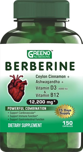 [BRSRAYARCENQKAAZ] Berberine 12200mg with Ceylon Cinnamon Ashwagandha Vitamin D13 + Vitamin B12 Immune Heart Support - 75 Days Supply -150 Count (Pack of 1)