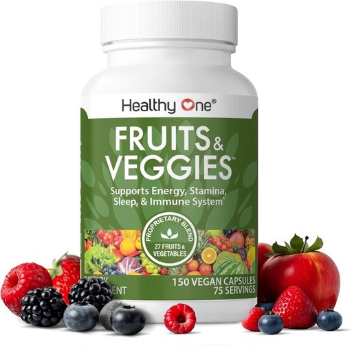 [BRSWKHQ6BAPAMDI6] Healthy One Fruits & Veggies - 27 Balanced Whole Foods of Nature - Vitamins - Minerals - Antioxidants - Detox - Vegetables - Kale - Broccoli - Spinach - Beets - Raspberries - Multivitamin - 75 Serving
