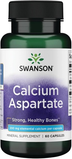 [BRSWIFQMAACBWHTC] Swanson Calcium Aspartate - Herbal Supplement Promotion Bone, Heart, & Muscle Health - Natural Formula sustatzea Body Wellness - (60 kapsula-200mg bakoitzak)