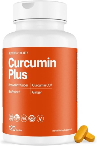 [BRSROYDRCMFWOH3F] Better Way Health ™ Curcumin Plus - Turmerický Curcumin C3 ® komplex s Boswellin ®, BioPerine ®, a Ginger - Společná podpora & Zánět Relief Dodatek - 120 Kaplety