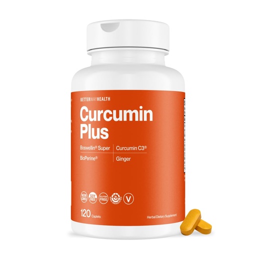 [BRSROYDRCMFWOH3F] Better Way Health™ Curcumin Plus – Turmeric Curcumin C3® Complex with Boswellin®, BioPerine®, and Ginger – Joint Support & Inflammation Relief Supplement – 120 Caplets
