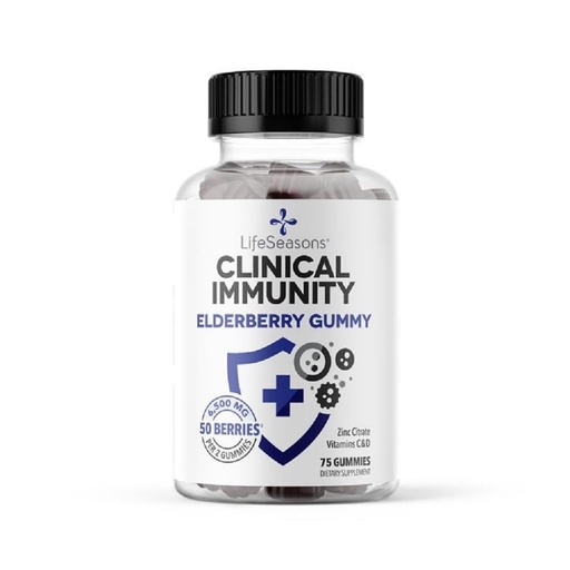 [BRSWYHAPBAAQ4EQ2] LifeSeasons Clinical Immunity - Elderberry Gummies - Supports a Healthy Immune System - 25 Elderberries Per Gummy - Maltodextrin-Free - Vitamin C, Vitamin D3, Zinc & Elderberry Extract - 75 Gummies