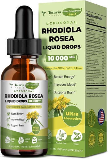 [BRSRAGL3OUOR6E32] Totaria Liposomal Rhodiola Rosea Tincture 16 in 1, w/Ashwagandha, L-Theanine, Saffron, Ultra Strength Cortisol Supplement with Rhodiola Rosea, Magnesium