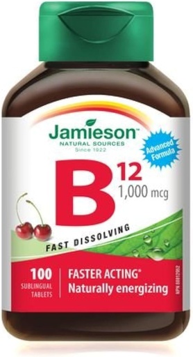 [BRSWGZTRBUIAIF3J] Jamieson Vitamina B12 Methylcobalamină comprimate sublinguale cu eliberare rapidă, 1000 μg, 100 comprimate sublinguale